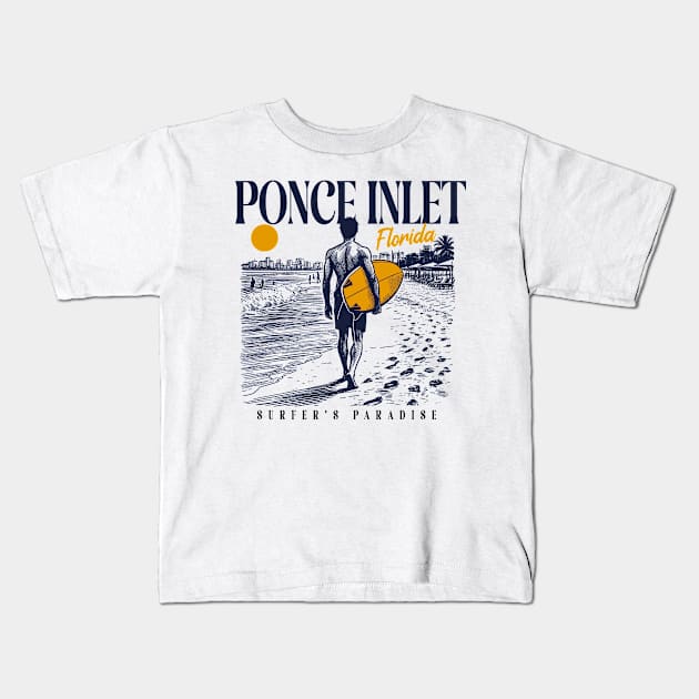 Vintage Surfing Ponce Inlet, Florida // Retro Surfer Sketch // Surfer's Paradise Kids T-Shirt by Now Boarding